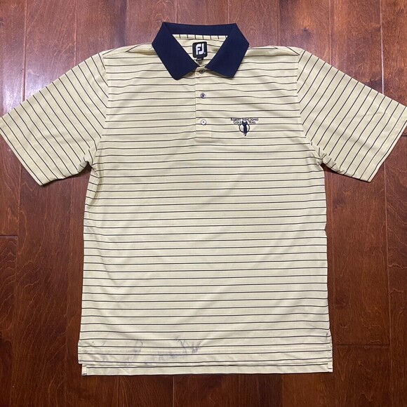 FootJoy Canary Yellow Striped Robert Jones Golf Club Polo Shirt Men's Size XL - Picture 4 of 10